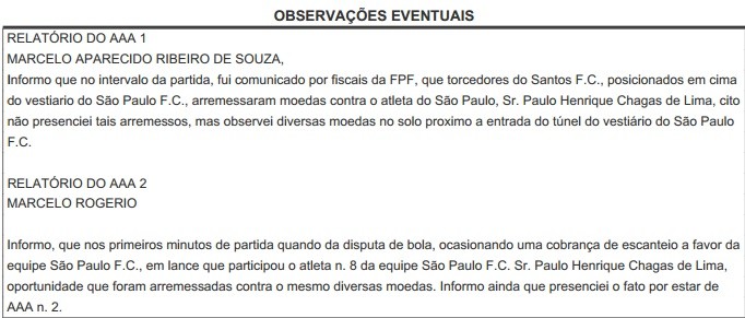 súmula Santos São Paulo (Foto: Reprodução)