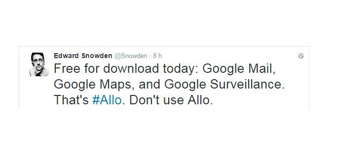 Snowden recomenda que usuários não use Google Allo (Foto: Reprodução/Twitter)