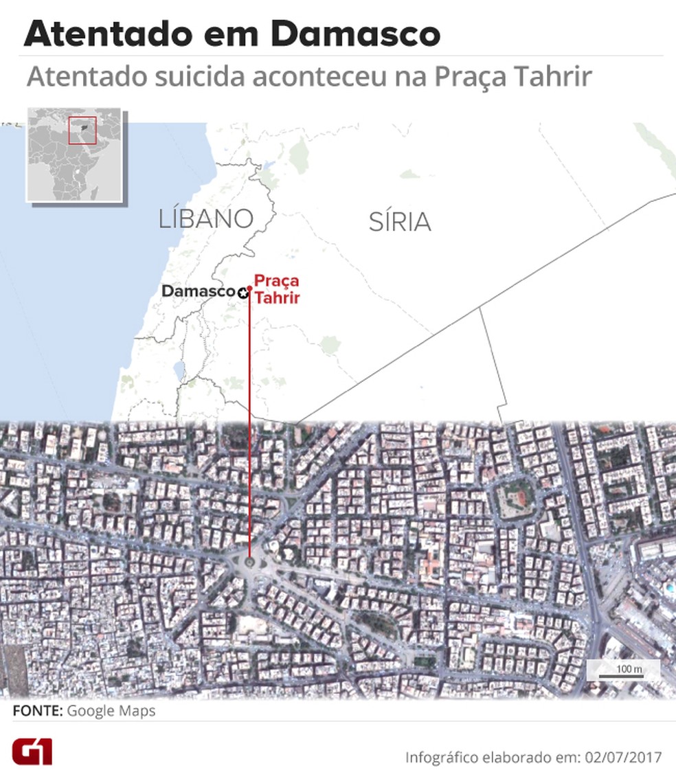 mapa atentado damasco (Foto: Arte/G1)