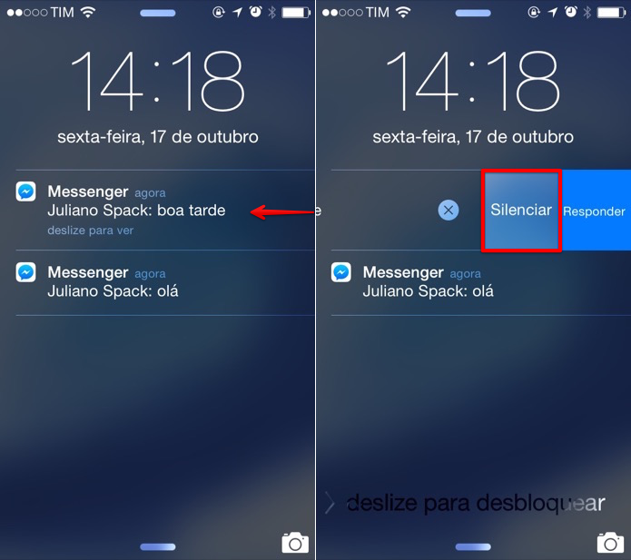 Silenciando notificações do Facebook Messenger no iOS 8 (Foto: Reprodução/Helito Bijora) 