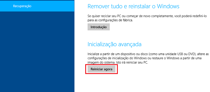 Acessando a opção Inicialização avançada Do Windows 8 (Foto: Reprodução/Edivaldo Brito)