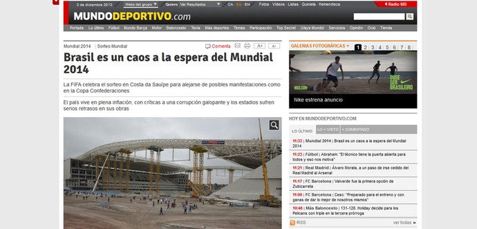 jornal Mundo Deportivo críticas Brasil obras (Foto: Reprodução /  MundoDeportivo.com)
