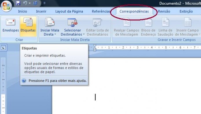 Selecione Etiquetas na guia Correspondência (Foto: Reprodução/Giordano Tronco)