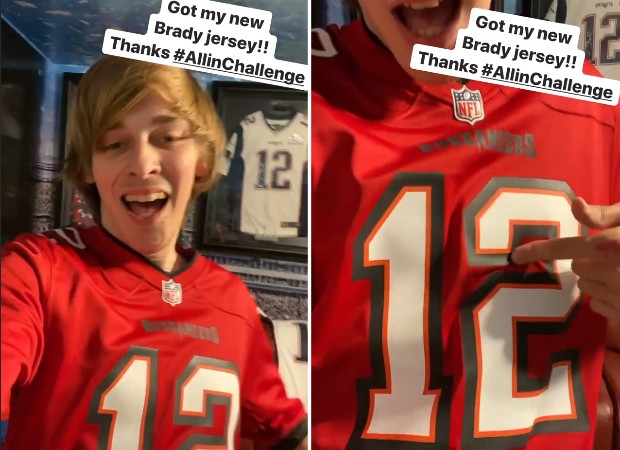 Logan Thirtyacre com camisa de Tom Brady (Foto: Reprodução/Instagram) Logan Thirtyacre com camisa de Tom Brady (Foto: Reprodução/Instagram)