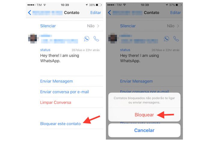 Bloqueando um contato no WhatsApp para iPhone (Foto: Reprodução/Marvin Costa) Bloqueando um contato no WhatsApp para iPhone (Foto: Reprodução/Marvin Costa)