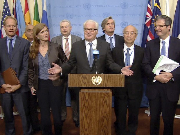 O russo Vitaly Churkin anuncia que o Conselho de Segurança chegou ao consenso de que Antonio Guterres deve ser o novo secretário-geral da ONU&#39; (Foto: United Nations Video via AP)