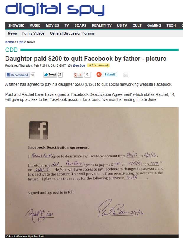 Pai e filha assinam contrato para mantê-la 5 meses longe do Facebook (Foto: Reprodução)