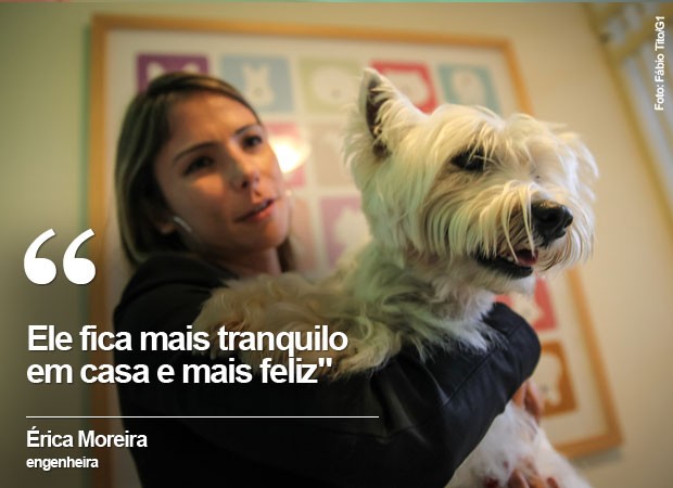 A engenheira Érica Moreira deixa seu cão na creche todos os dias (Foto: Fábio Tito/G1)