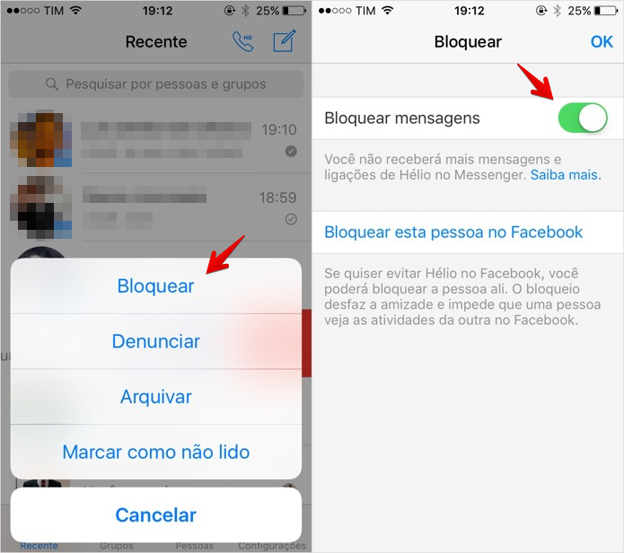 Bloqueando amigo no Facebook Messenger (Foto: Reprodução/Helito Bijora)
