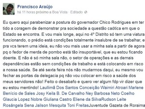 Delegado escreveu sobre condições da delgacia no facebook (Foto: Divulgação/)