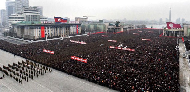 Foto divulgada pela KCNA  mostra ato na Coreia do Norte por teste nuclear (Foto: KCNA /AFP)