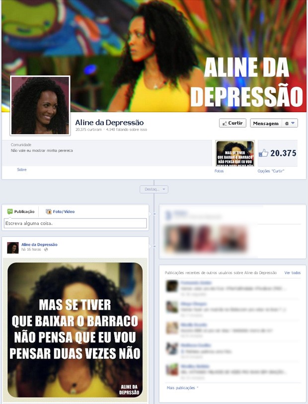 Página criada no Facebook sobre a BBB Aline (Foto: Facebook / Reprodução)