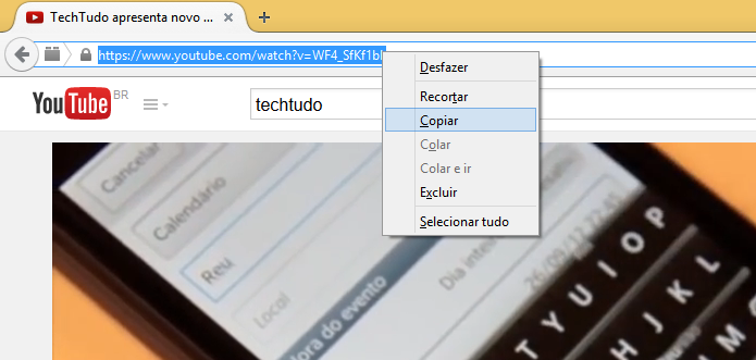 Copiando endereço do YouTube (Foto: Reprodução/Edivaldo Brito)