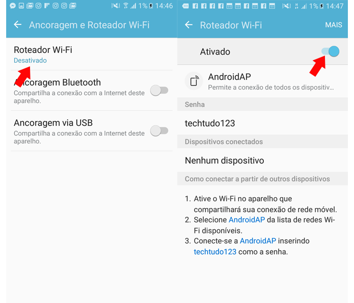 Ativando a função de roteador Wi-Fi no Galaxy J5 Metal (Foto: Reprodução/Ana Marques) Ativando a função de roteador Wi-Fi no Galaxy J5 Metal (Foto: Reprodução/Ana Marques)