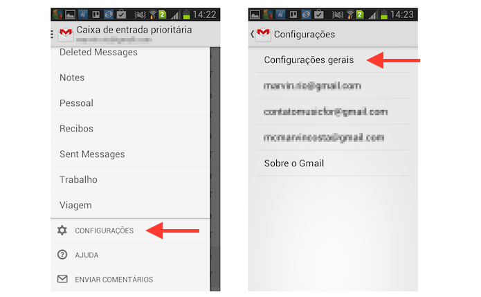 Acessando as configurações gerais do Gmail para Android (Foto: Reprodução/Marvin Costa)