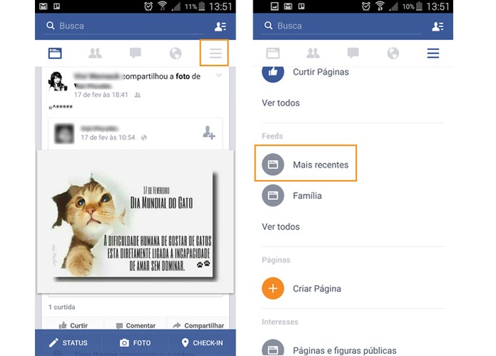 Acesse o menu do Facebook no Android e localize a lista de Feeds (Foto: Reprodução/Barbara Mannara)