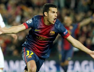 Pedro comemora, Barcelona x PSG (Foto: Reuters)