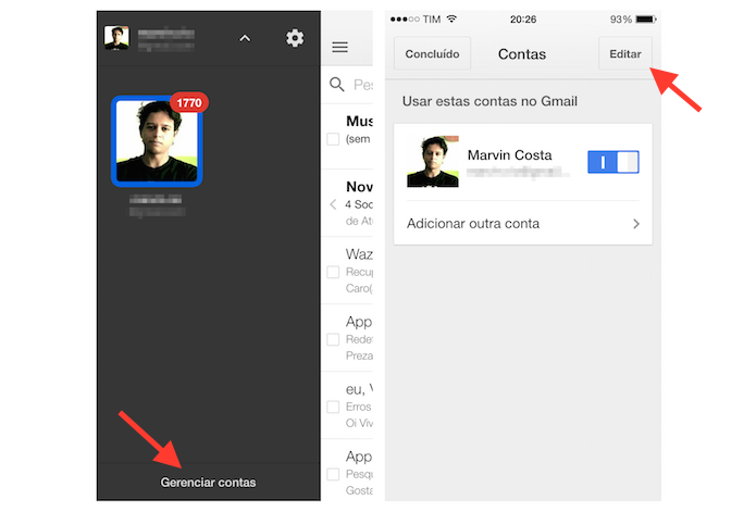 Gerenciando uma conta do Gmail no iPhone (Foto: Reprodução/Marvin Costa)