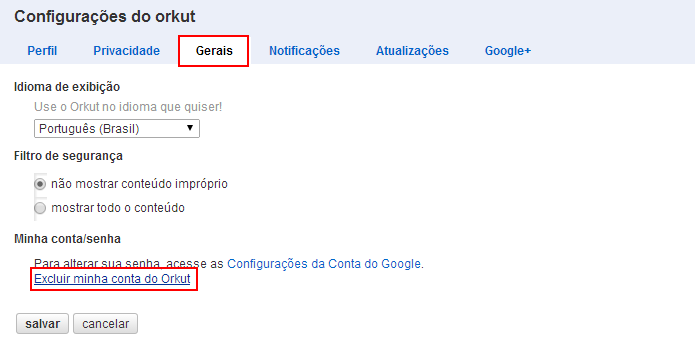 Configurações do Orkut (Foto: Reprodução/Helito Bijora)