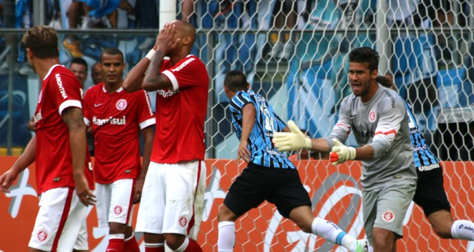 Defesa do Inter lamenta erro em gol do Grêmio (Foto: Diego Guichard)