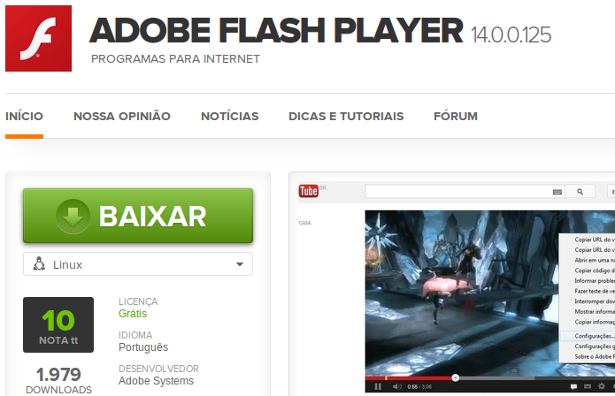 Baixando o Flash para Linux no TechTudo Downloads (Foto: Reprodução/Edivaldo Brito)