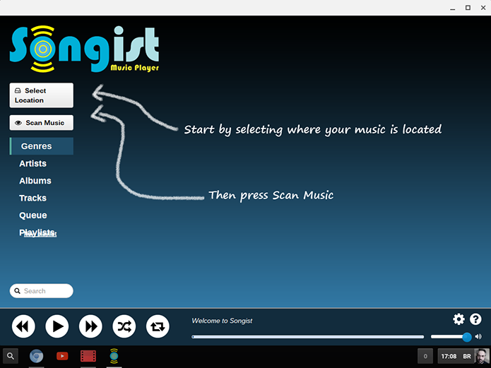 Songist permite que o usuário ouça músicas armazenadas no Chromebook, dispensando o uso de apps que dependem da nuvem (Foto: Reprodução/Filipe Garrett)