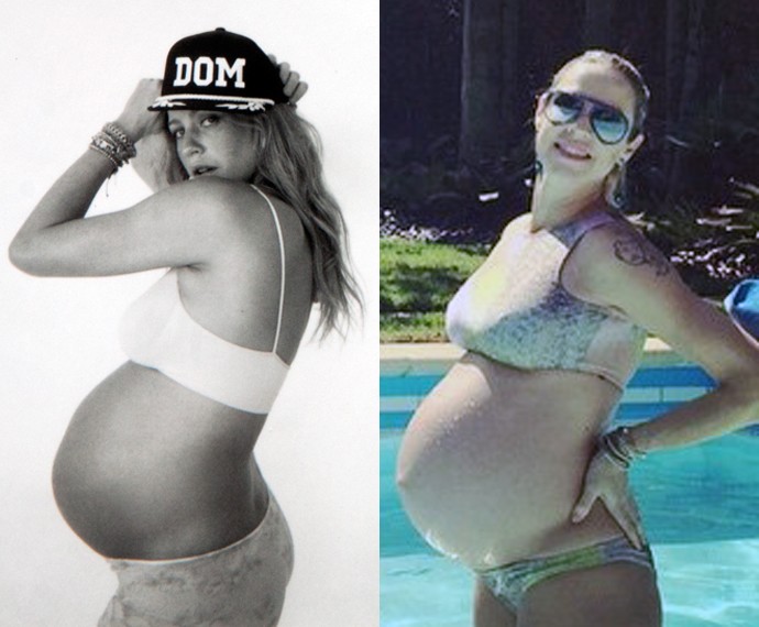 Luana grávida do Dom em 2012 e atualmente com a barriga igualzinha, só que de gêmeos (Foto: Murillo Meirelles e Arquivo Pessoal)