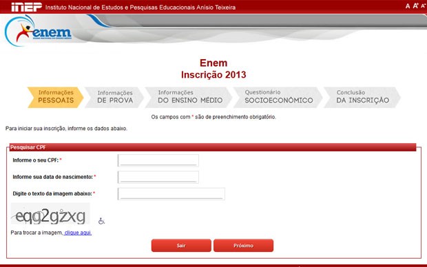 Site para inscrição do Enem está no ar (Foto: Reprodução)