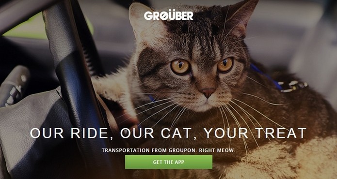 App falso Grouber permite chamar táxis dirigidos por gatos (Foto: Reprodução/Groupon) (Foto: App falso Grouber permite chamar táxis dirigidos por gatos (Foto: Reprodução/Groupon)) App falso Grouber permite chamar táxis dirigidos por gatos (Foto: Reprodução/Groupon) (Foto: App falso Grouber permite chamar táxis dirigidos por gatos (Foto: Reprodução/Groupon))