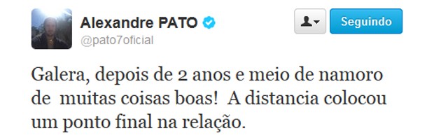 Mensagem do Twitter de Alexandre Pato (Foto: Reprodução)