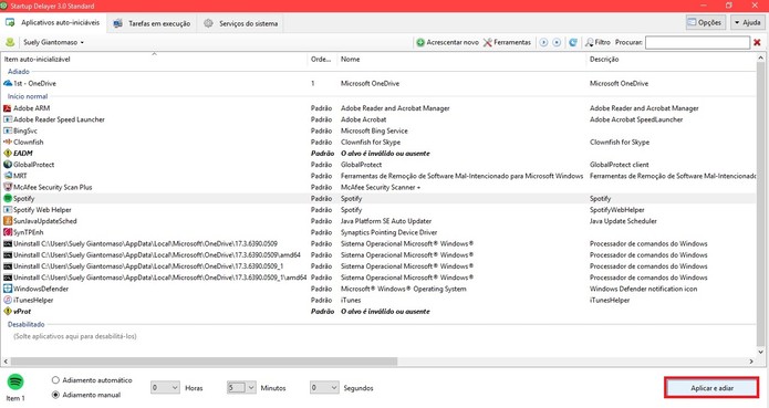 Ajuste quanto quer adiar o app com o Startup Delayer e aplique a configuração (Foto: Reprodução/Isabela Giantomaso)