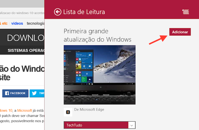 Salvando uma página para ler depois usando o Microsoft Edge e a lista de leitura do Windows 10 (Foto: Reprodução/Marvin Costa)