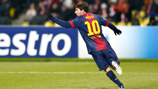 Messi comemora gol do Barcelona contra o Spartak (Foto: Reuters) Messi comemora gol do Barcelona contra o Spartak (Foto: Reuters)