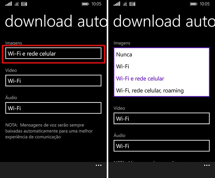 Escolha a opção mais adequada para fazer o download automático de fotos, vídeos e áudio no WhatsApp (Foto: Reprodução/Elson de Souza)
