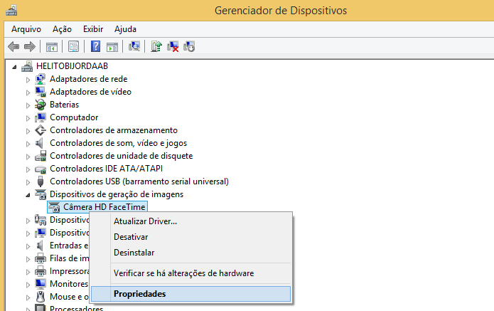 Abra as propriedades da webcam (Foto: Reprodução/Helito Bijora)