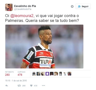 Léo Moura foi "convocado" a ajudar o Flamengo, mas não enfrentará o Palmeiras (Foto: Reprodução/Twitter)