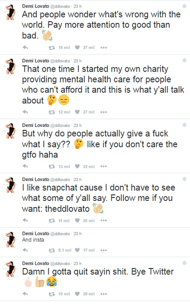 Demi Lovato declara que sairá do Twitter e Instagram (Foto: Reprodução/Twitter) Demi Lovato declara que sairá do Twitter e Instagram (Foto: Reprodução/Twitter)