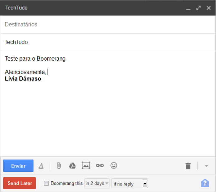 A extensão Boomerang permite programar o envio de e-mails no Gmail (Foto: Reprodução/Lívia Dâmaso)