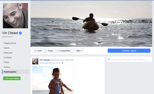 Perfil de Vin Diesel no Facebook (Foto: Reprodução/Facebook)