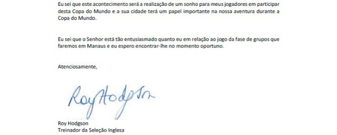carta Roy Hodgson (Foto: Divulgação)