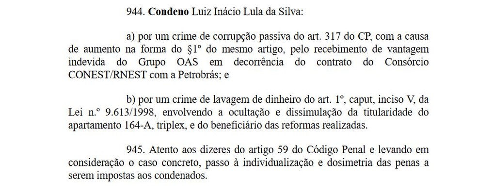 Os crimes a que Lula foi condenado (Foto: Reprodução)