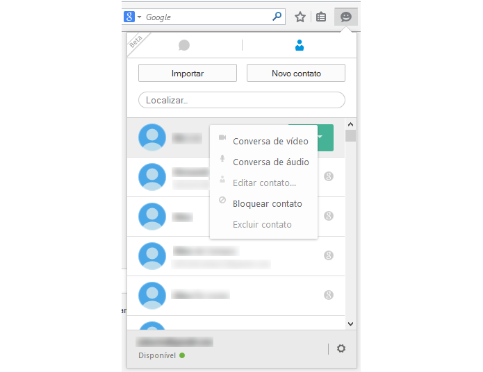 Contatos podem ser importados do Google (foto: Reprodução/Firefox)