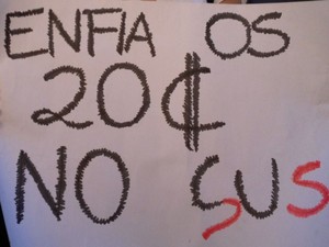 Manifestante defende aplicação do dinheiro na Saude (Foto: Priscilla Souza/ G1)