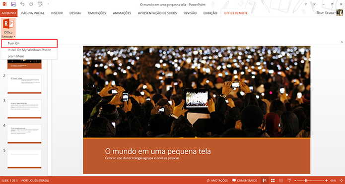 PowerPoint pode ser controlado através de celular com Office Remote (Foto: Reprodução/Elson de Souza) (Foto: PowerPoint pode ser controlado através de celular com Office Remote (Foto: Reprodução/Elson de Souza)) PowerPoint pode ser controlado através de celular com Office Remote (Foto: Reprodução/Elson de Souza) (Foto: PowerPoint pode ser controlado através de celular com Office Remote (Foto: Reprodução/Elson de Souza))