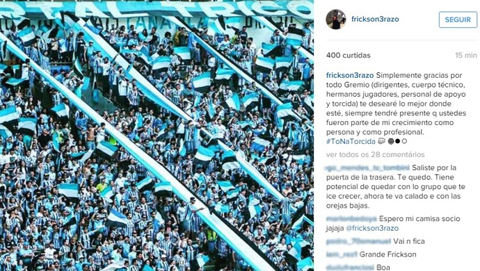 Erazo zagueiro Grêmio despedida Instagram (Foto: Reprodução / Instagram)