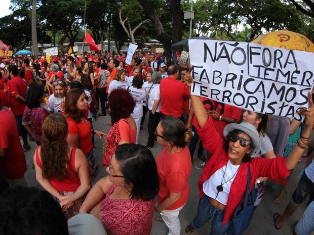 Cartaz em manifestação no Recife pede saída do presidente interino Michel Temer (Foto: Marlon Costa/Pernambuco Press)
