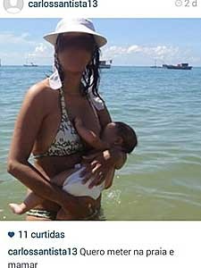 Postagem feita com foto de mulher amamentando em praia (Foto: Reprodução)