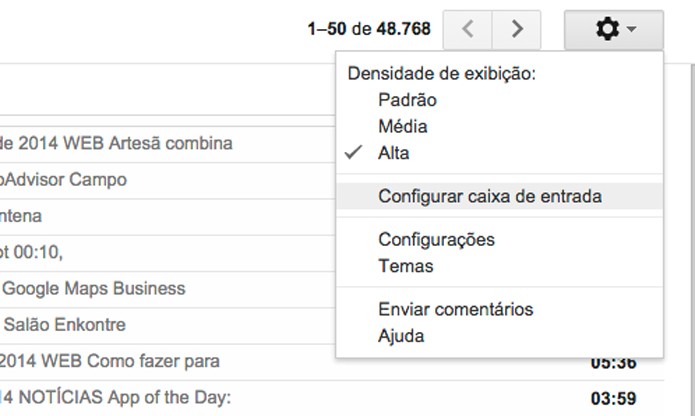 Caminho para configurar a caixa de entrada do Gmail (Foto: Reprodução/André Sugai)