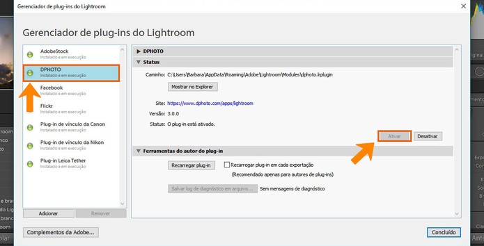 Garanta que o plugin esteja ativado no Adobe Lightroom (Foto: Reprodução/Barbara Mannara)