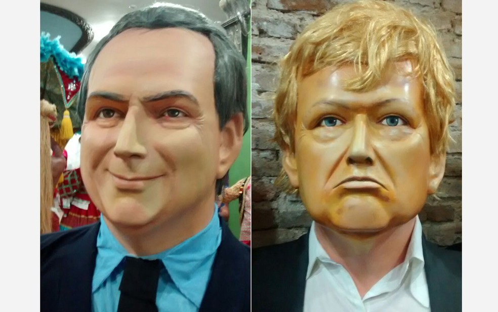 Presidente brasileiro Michel Temer e o americano, Donald Trump, foram transformados em boneco gigante (Foto: Leandro Castro/Divulgação)